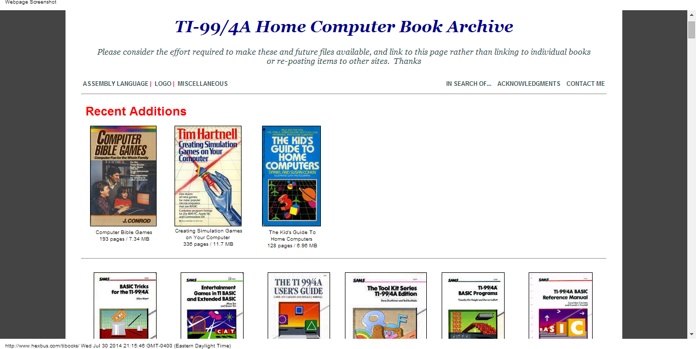 Details : TI-99/4A Home Computer Book Archive